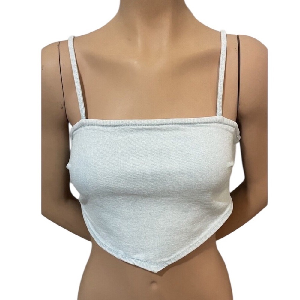 Zara Light Wash Denim Jean Bandana Crop Casual Stretch Tank Top Size Small NWT